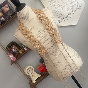 Tan Macrame Beaded Belt Waist Band Wrap Leather Self Tie Closure